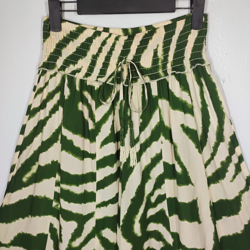 True Destinations Super Wide Leg Womens Medium Green Cream Palazzo Boho Tassels - Picture 2 of 12